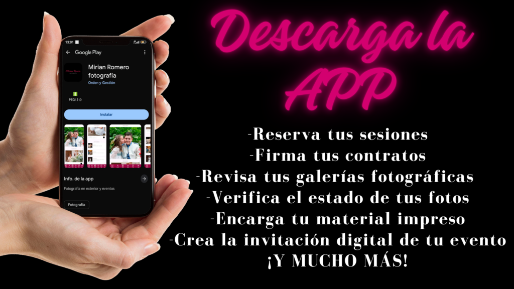 Descargar la APP: MIRIAN ROMERO FOTOGRAFIA App para gestionar tus sesiones y galerías fotográficas, como cliente